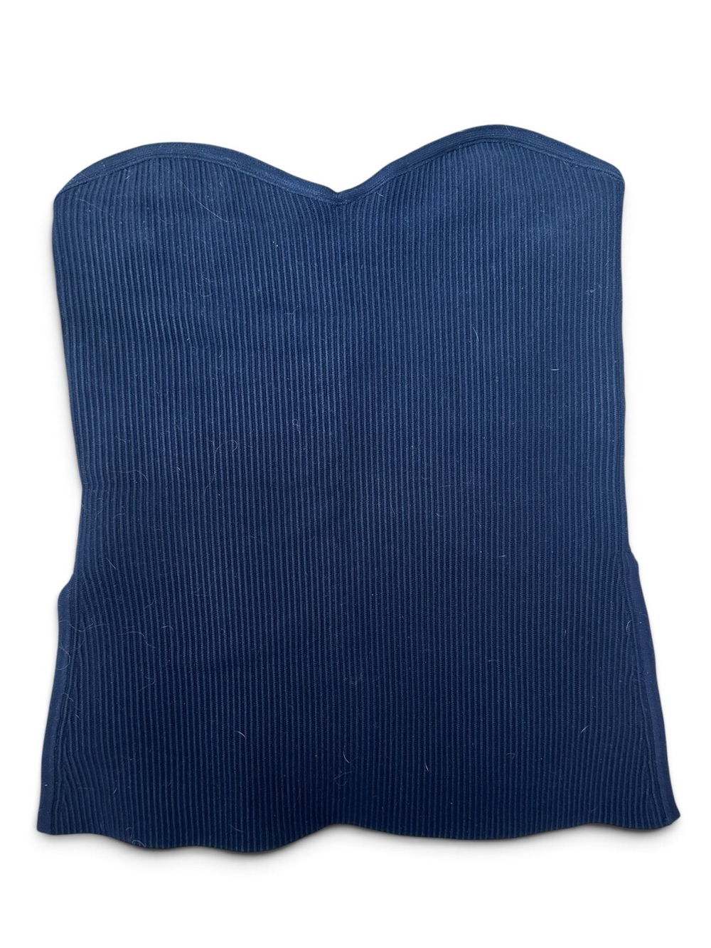 Caroline Constas Navy Blue Ribbed Strapless Top